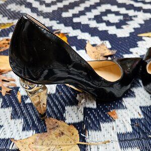 Katy Perry Collections Black Patent Pumps with Gold Sculpted Heel